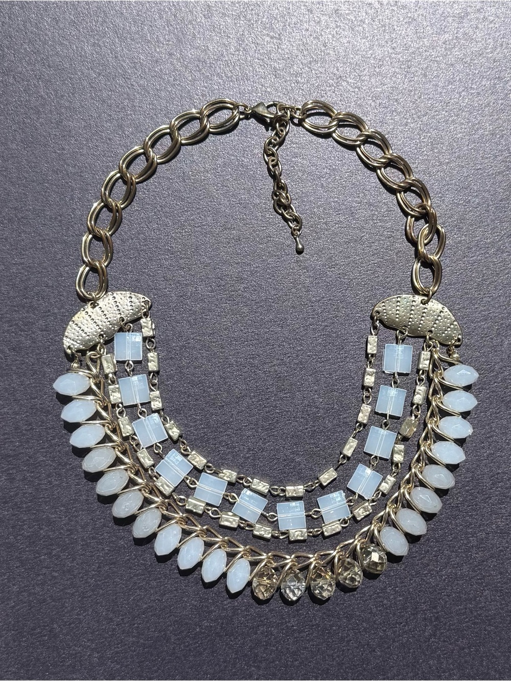 Vintage Gold-Tone Multi-Strand Beaded Statement Necklace in Ivory